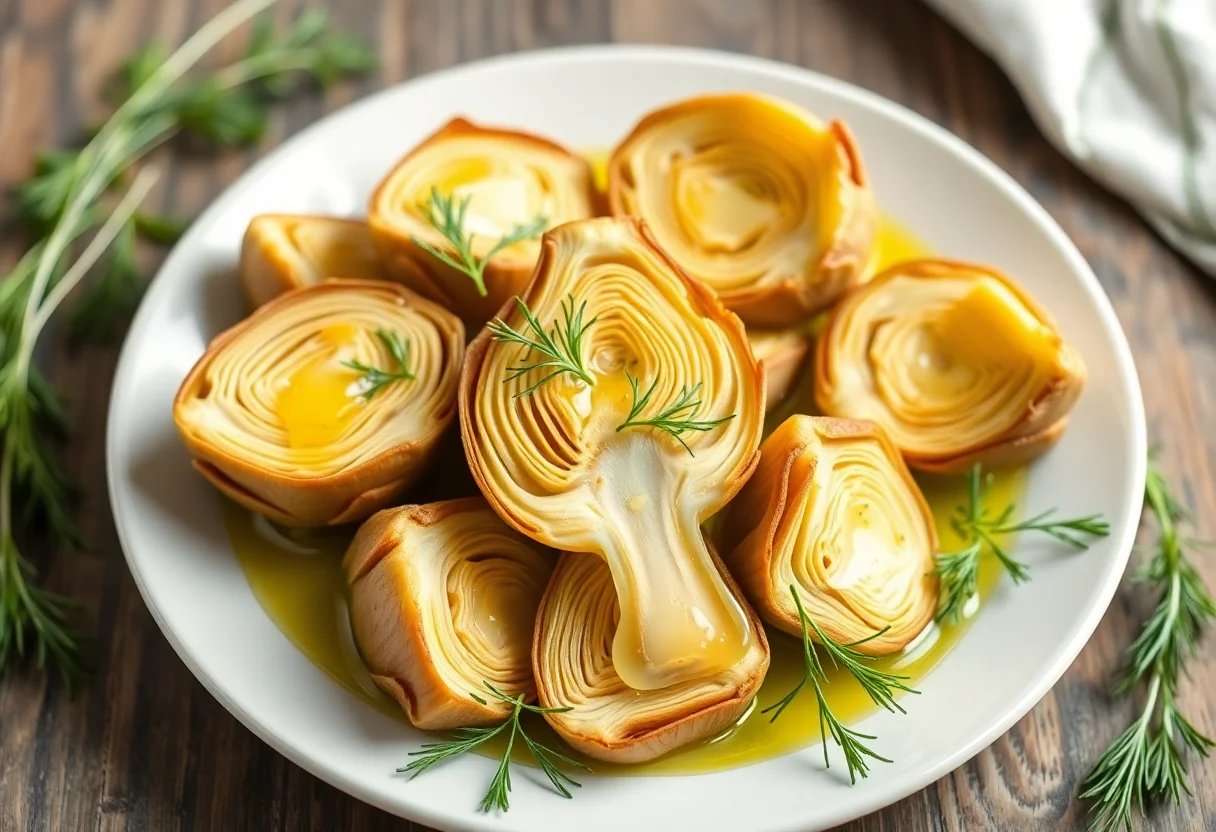 Artichoke hearts with olive oil and fresh dill