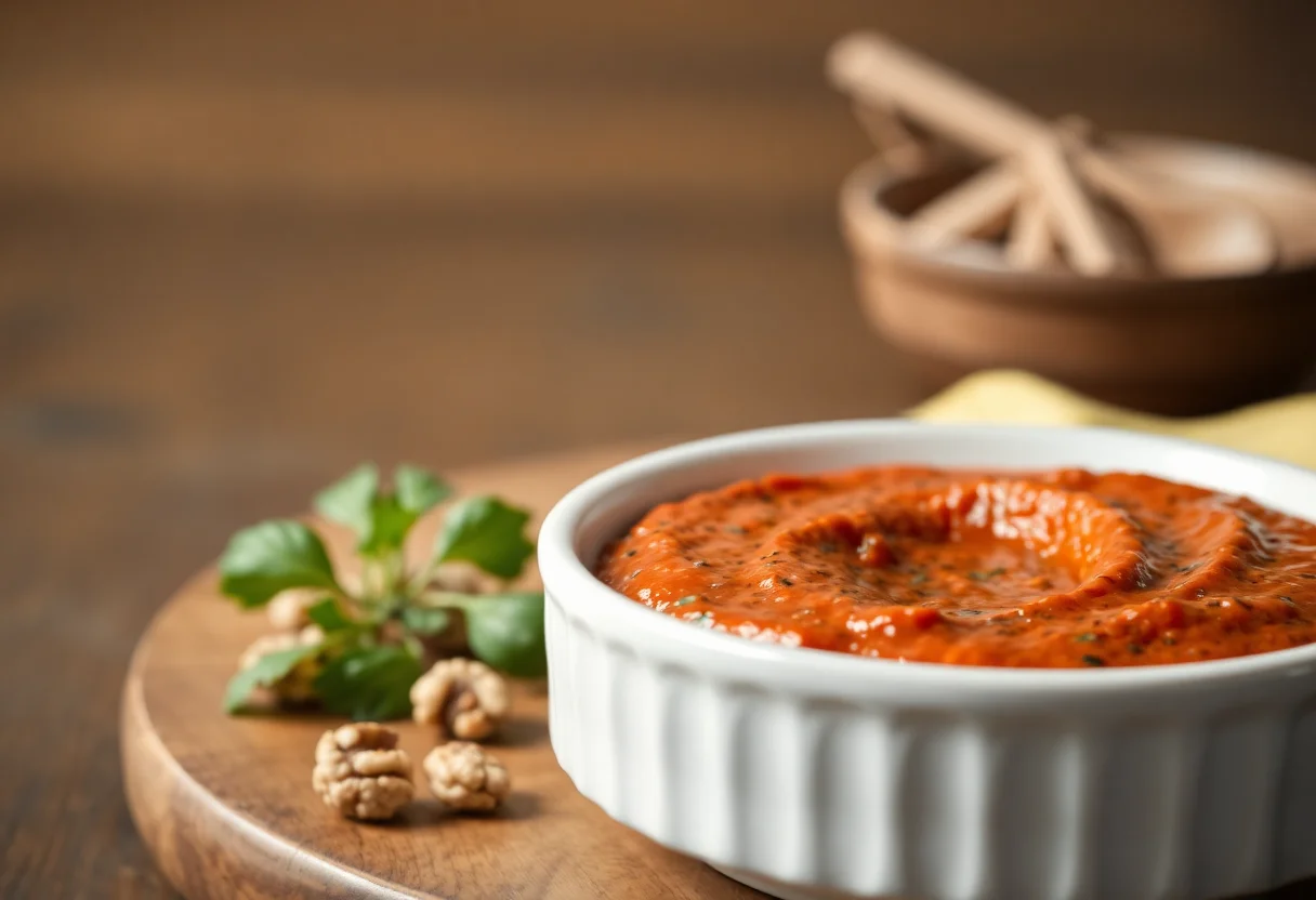 Spicy muhammara dip with walnuts and olive oil